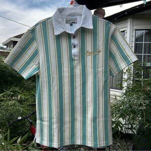 🚩SOLD Bogey Boys by Macklemore Striped Polo Shirt Green White Golf Apparel